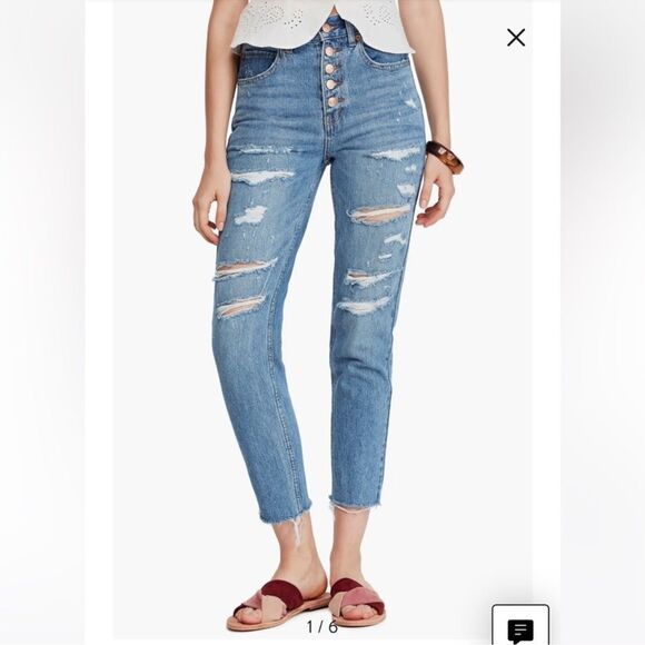 Free People- We The Free- Blossom Rigid Button Fly Skinny Jeans Cropped, Size 30 - Picture 6 of 15